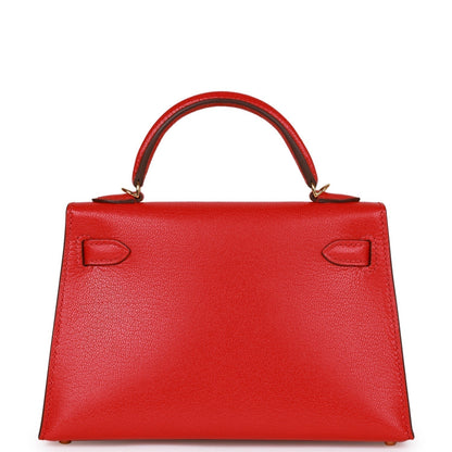 Hermes Kelly 20 Sellier Rouge de Coeur Chevre Gold Hardware