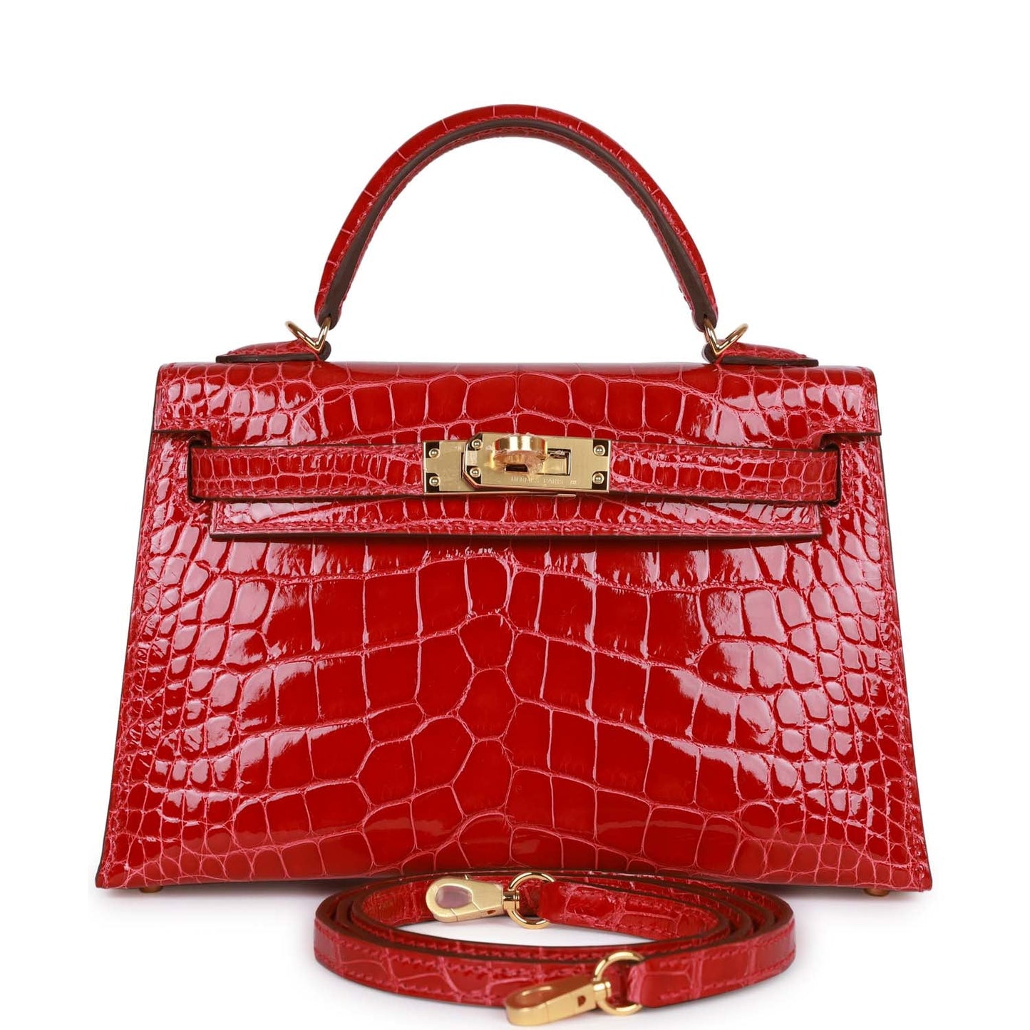 Hermes Kelly 20 Sellier Braise Shiny Alligator Gold Hardware