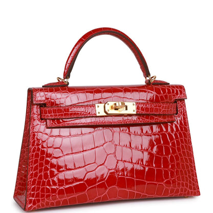 Hermes Kelly 20 Sellier Braise Shiny Alligator Gold Hardware