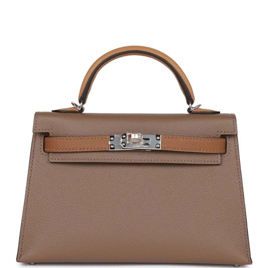 Hermes Kelly 20 Sellier Tricolor Etoupe, Alezan and Biscuit Epsom Palladium Hardware