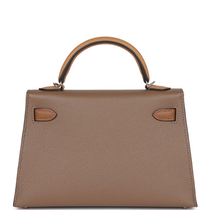 Hermes Kelly 20 Sellier Tricolor Etoupe, Alezan and Biscuit Epsom Palladium Hardware