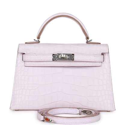 Hermes Kelly 20 Sellier Mauve Pale Satin Boreal Alligator Palladium Hardware