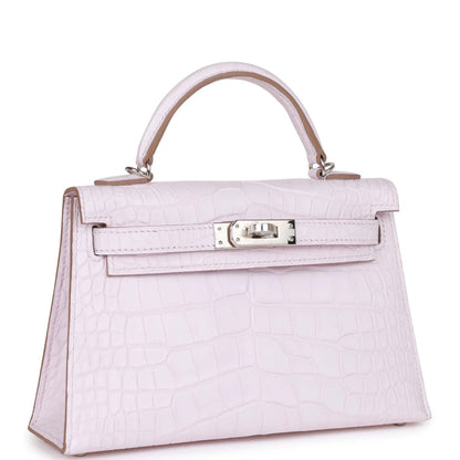 Hermes Kelly 20 Sellier Mauve Pale Satin Boreal Alligator Palladium Hardware