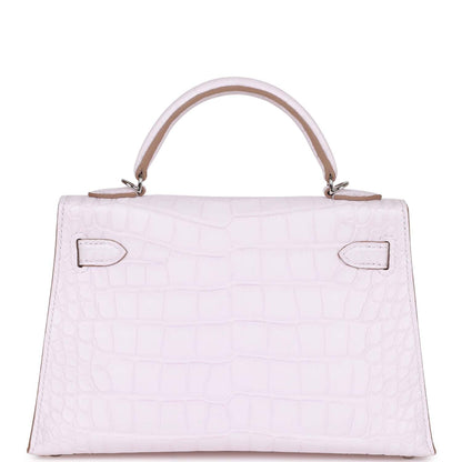 Hermes Kelly 20 Sellier Mauve Pale Satin Boreal Alligator Palladium Hardware