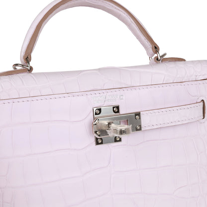 Hermes Kelly 20 Sellier Mauve Pale Satin Boreal Alligator Palladium Hardware