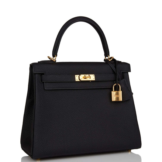 Hermes Kelly 25 Retourne Black Togo Gold Hardware