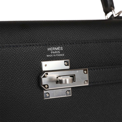 Hermes Kelly Sellier 32 Black Epsom Palladium Hardware