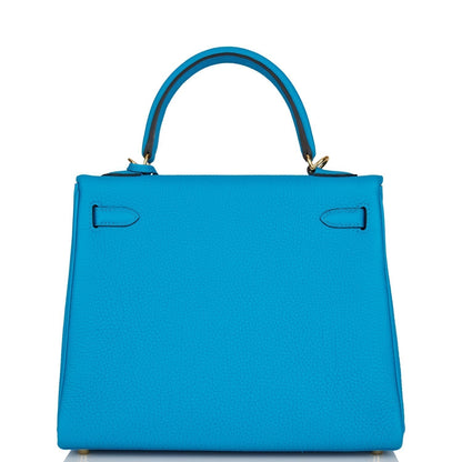 Hermes Kelly 25 Retourne Bleu Zanzibar Togo Gold Hardware
