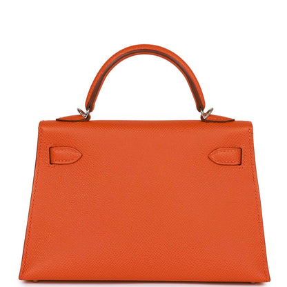 Hermes Kelly 20 Sellier Orange Epsom Palladium Hardware