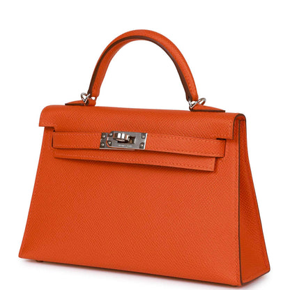 Hermes Kelly 20 Sellier Orange Epsom Palladium Hardware