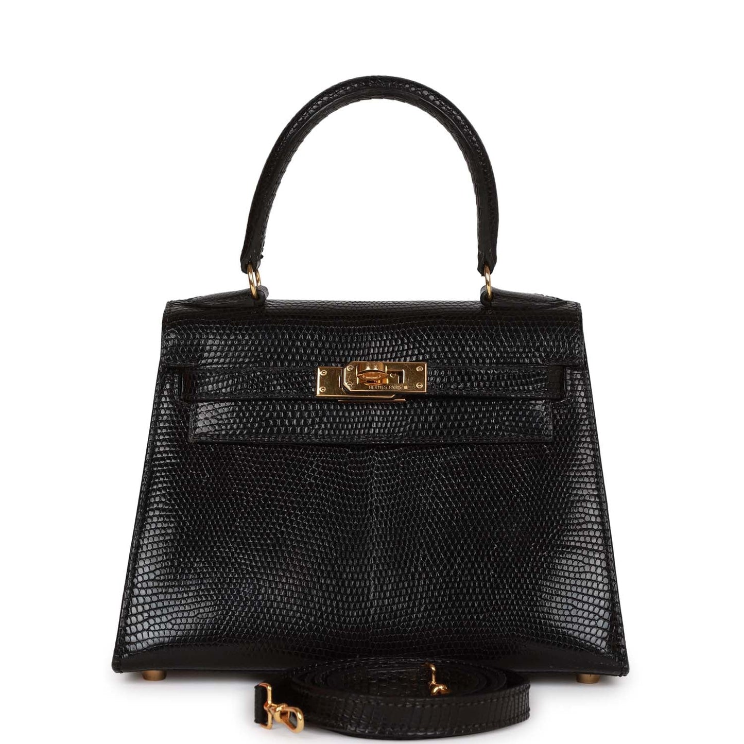 Hermes Kelly 20 Sellier Black Lizard Gold Hardware