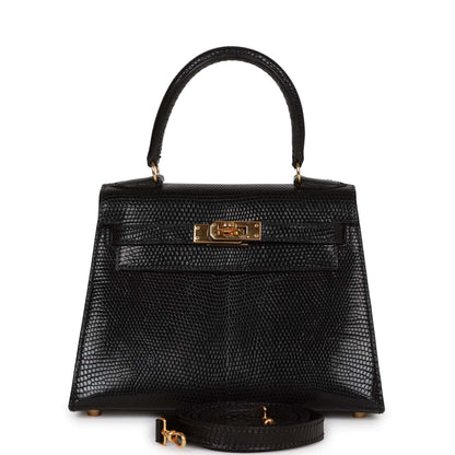 Hermes Kelly 20 Sellier Black Lizard Gold Hardware