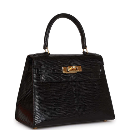 Hermes Kelly 20 Sellier Black Lizard Gold Hardware