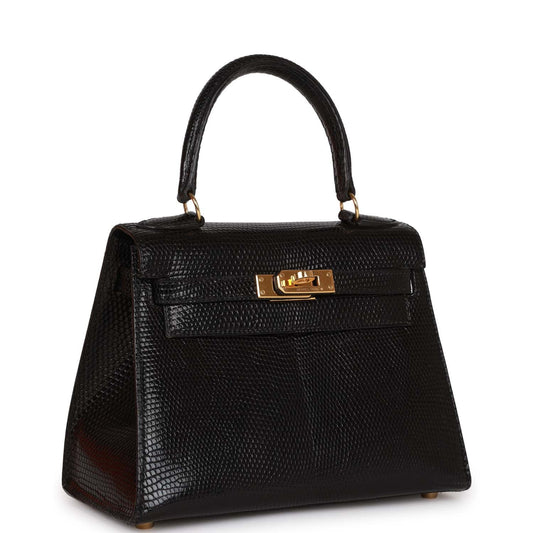 Hermes Kelly 20 Sellier Black Lizard Gold Hardware