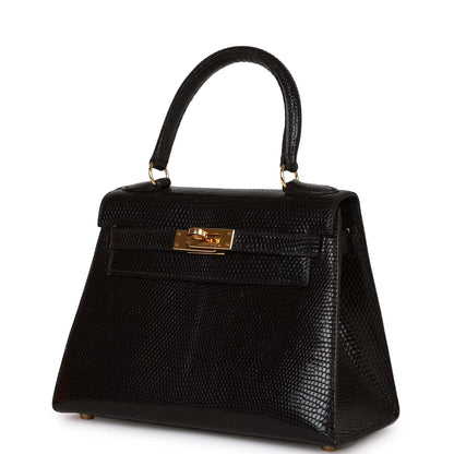Hermes Kelly 20 Sellier Black Lizard Gold Hardware