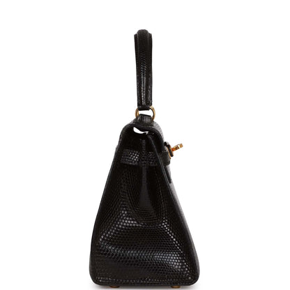 Hermes Kelly 20 Sellier Black Lizard Gold Hardware