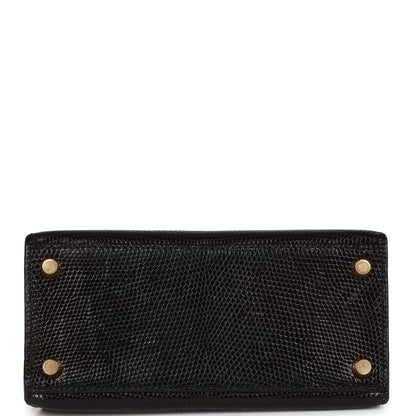 Hermes Kelly 20 Sellier Black Lizard Gold Hardware