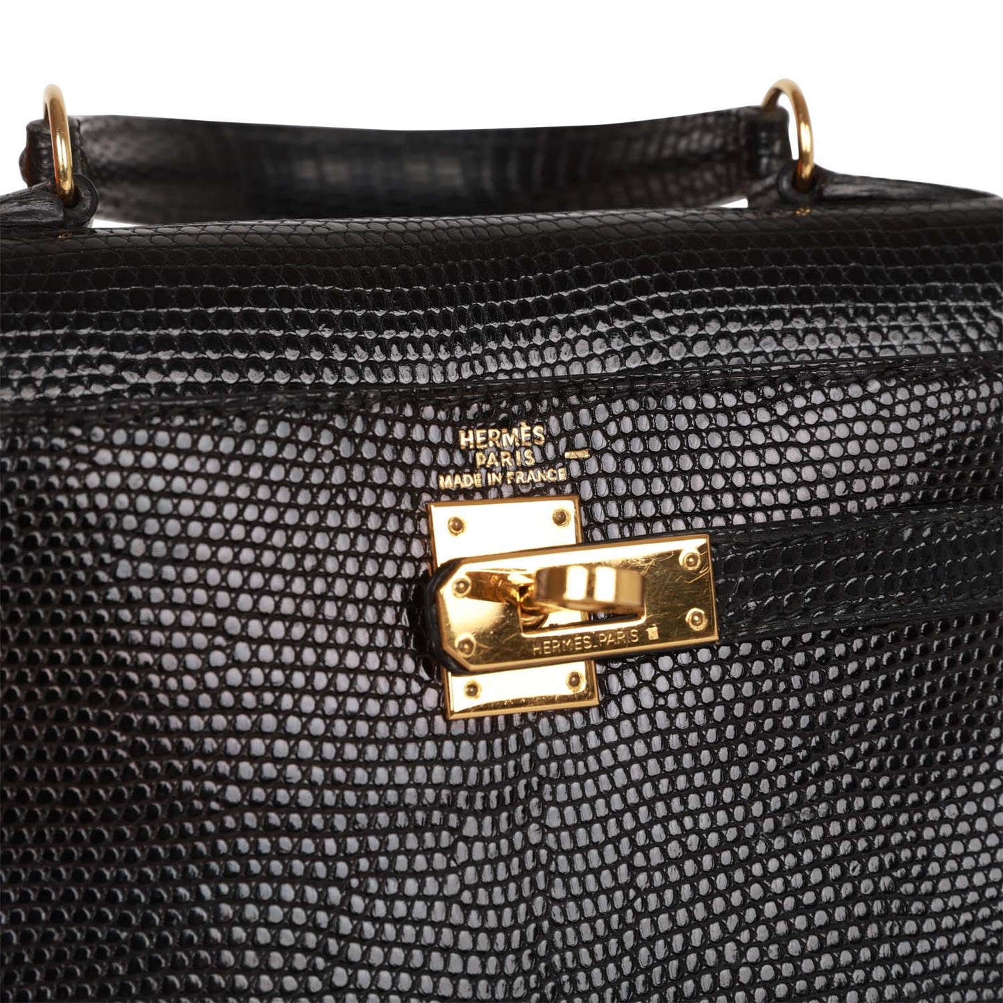 Hermes Kelly 20 Sellier Black Lizard Gold Hardware
