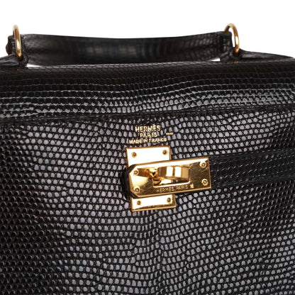 Hermes Kelly 20 Sellier Black Lizard Gold Hardware