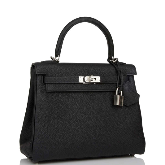 Hermes Kelly 25 Retourne Black Togo Palladium Hardware