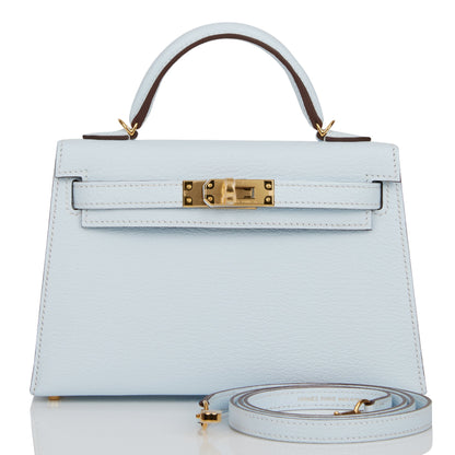 Hermes Kelly 20 Sellier Bleu Brume Chevre Gold Hardware