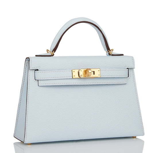 Hermes Kelly 20 Sellier Bleu Brume Chevre Gold Hardware
