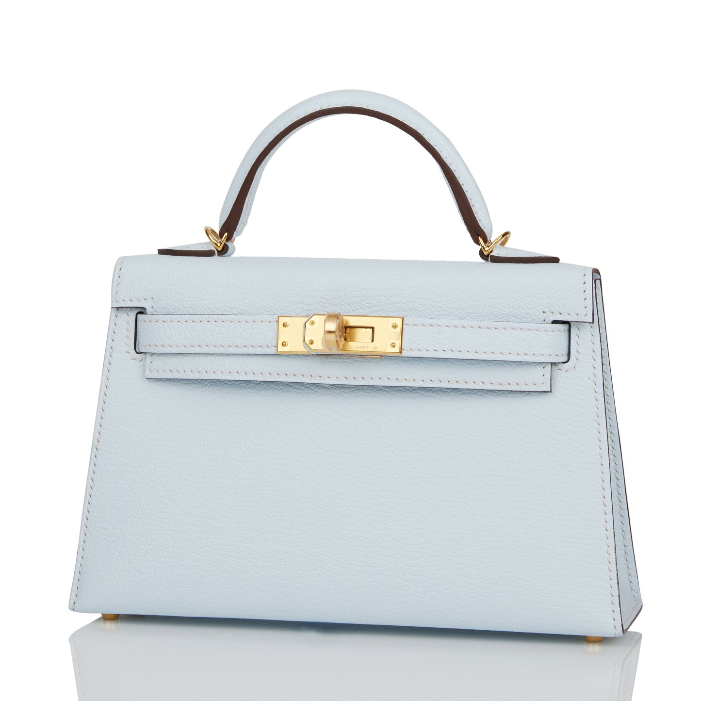 Hermes Kelly 20 Sellier Bleu Brume Chevre Gold Hardware