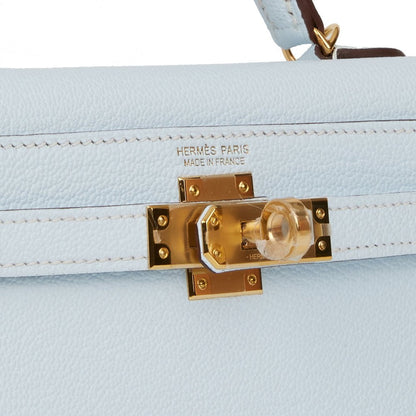 Hermes Kelly 20 Sellier Bleu Brume Chevre Gold Hardware