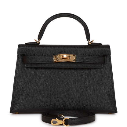 Hermes Kelly 20 Sellier Black Epsom Gold Hardware