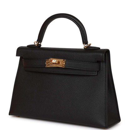 Hermes Kelly 20 Sellier Black Epsom Gold Hardware