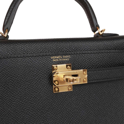 Hermes Kelly 20 Sellier Black Epsom Gold Hardware