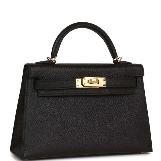 Hermes Kelly 20 Sellier Black Epsom Gold Hardware