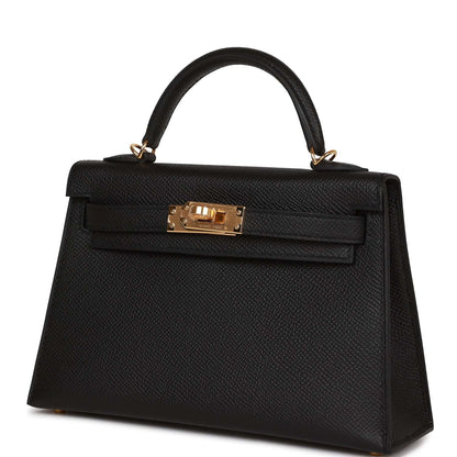 Hermes Kelly 20 Sellier Black Epsom Gold Hardware