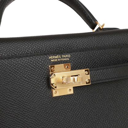 Hermes Kelly 20 Sellier Black Epsom Gold Hardware