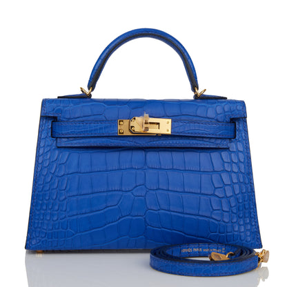 Hermes Kelly 20 Sellier Bleu Royal Matte Alligator Gold Hardware