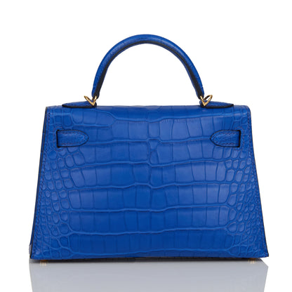 Hermes Kelly 20 Sellier Bleu Royal Matte Alligator Gold Hardware