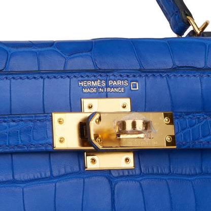 Hermes Kelly 20 Sellier Bleu Royal Matte Alligator Gold Hardware