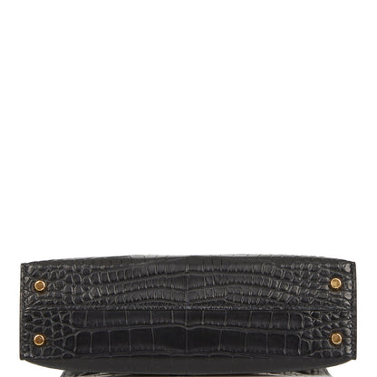 Hermes Kelly 20 Sellier Black Matte Alligator Gold Hardware
