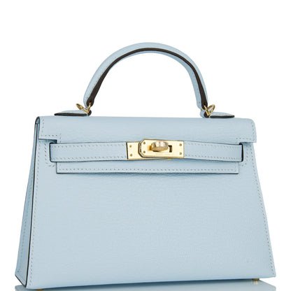 Hermes Kelly 20 Sellier Bleu Brume Chevre Gold Hardware