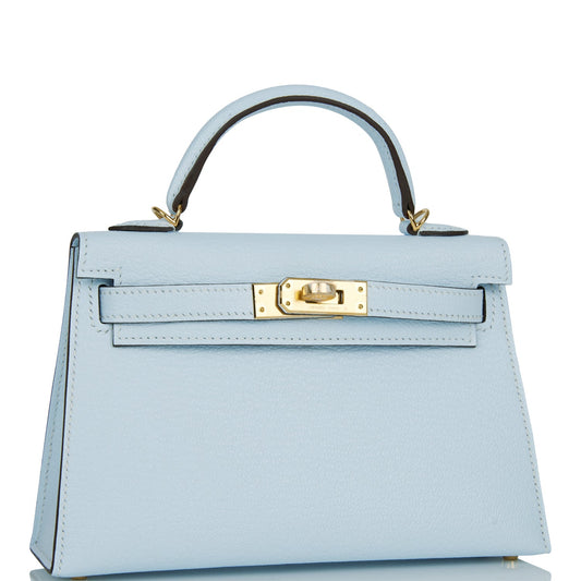 Hermes Kelly 20 Sellier Bleu Brume Chevre Gold Hardware