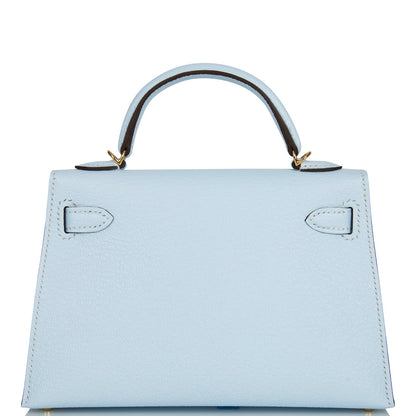 Hermes Kelly 20 Sellier Bleu Brume Chevre Gold Hardware