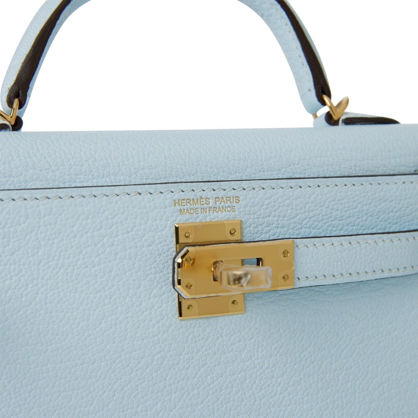 Hermes Kelly 20 Sellier Bleu Brume Chevre Gold Hardware