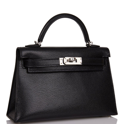 Hermes Kelly 20 Sellier Black Chevre Chamkila Palladium Hardware