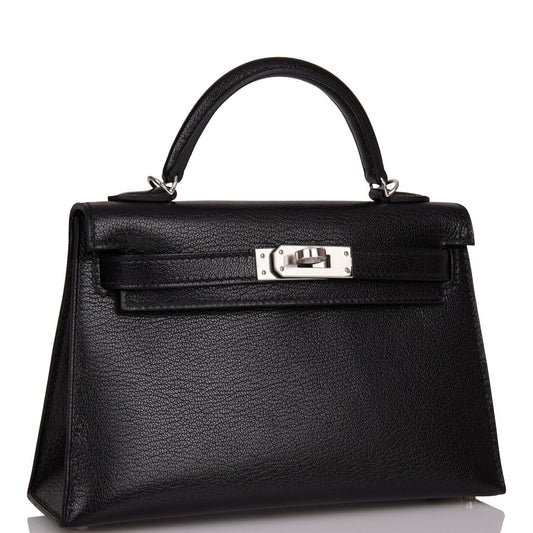 Hermes Kelly 20 Sellier Black Chevre Chamkila Palladium Hardware