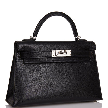 Hermes Kelly 20 Sellier Black Chevre Chamkila Palladium Hardware