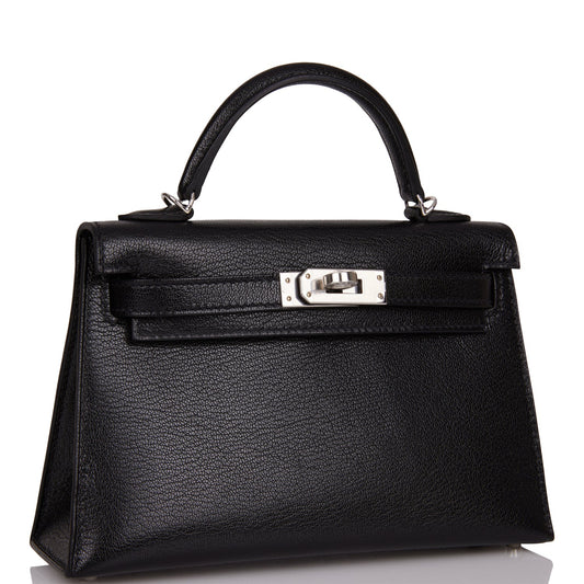 Hermes Kelly 20 Sellier Black Chevre Chamkila Palladium Hardware