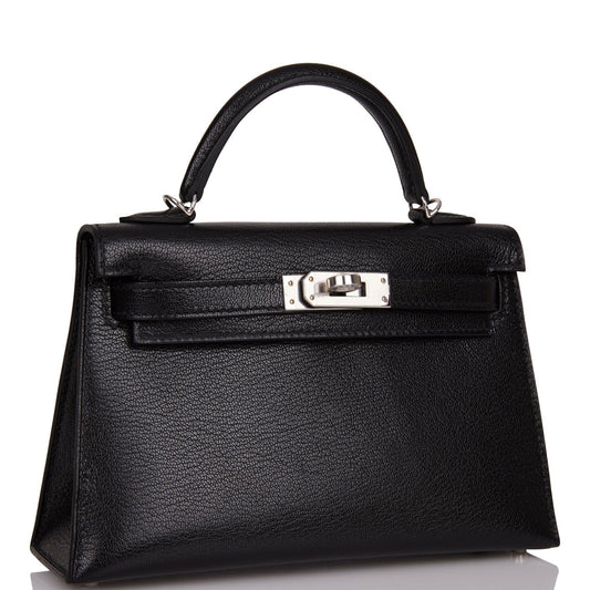 Hermes Kelly 20 Sellier Black Chevre Chamkila Palladium Hardware