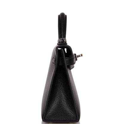 Hermes Kelly 20 Sellier Black Chevre Chamkila Palladium Hardware