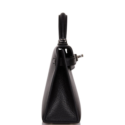 Hermes Kelly 20 Sellier Black Chevre Chamkila Palladium Hardware
