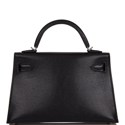 Hermes Kelly 20 Sellier Black Chevre Chamkila Palladium Hardware